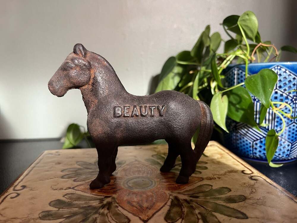 Antique A.C. Williams "Black Beauty" Cast Iron Horse Still Bank, 4.25"